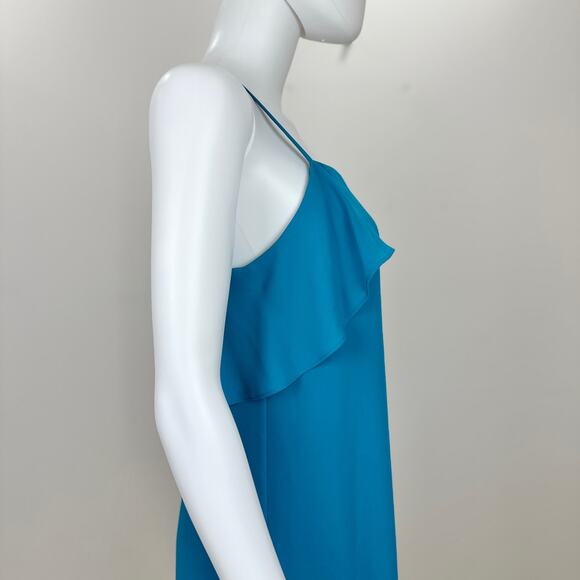 Alice+Olivia Etta Slip Mini Dress Blue Laguna Ruffle Square Neck Party Medium - Picture 6 of 11